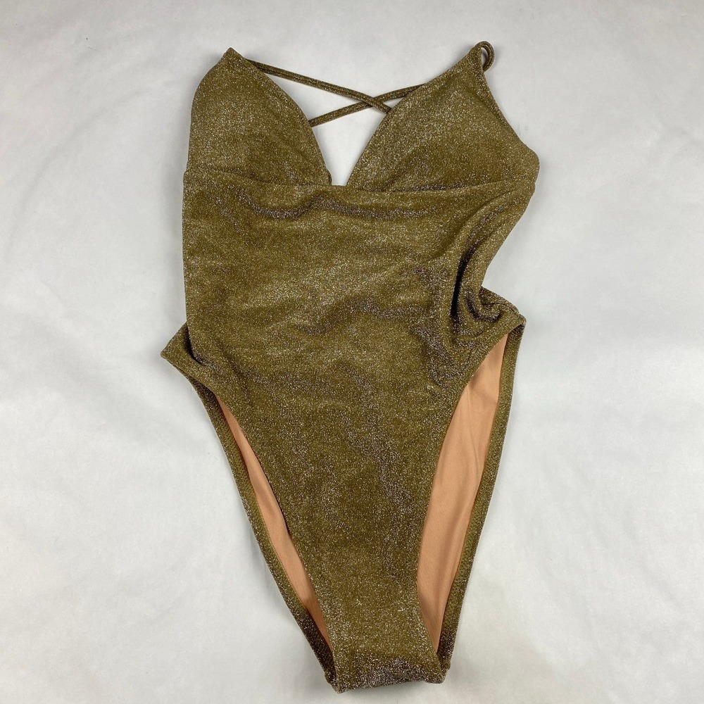 J Crew Women's One Piece Swimsuit Size 8 Gold Metallic